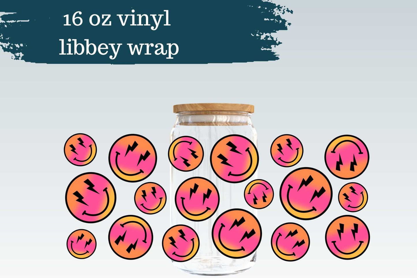 Bolt Neon Happy Faces | 16 oz Can Glass Vinyl Wrap